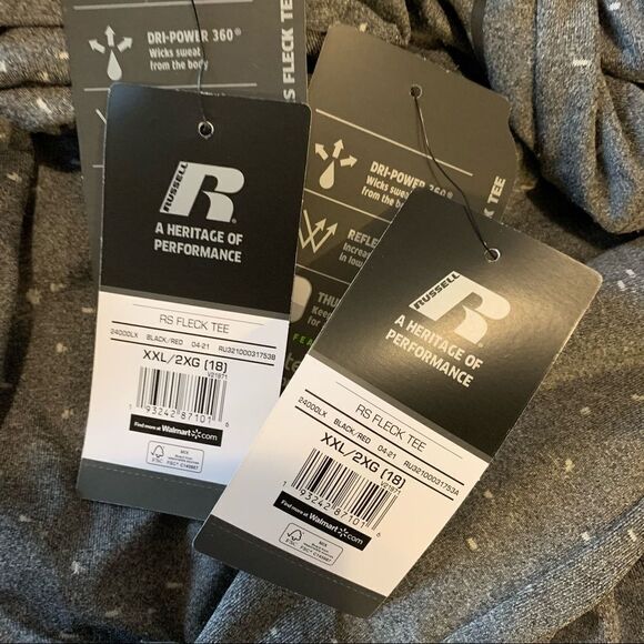 New RUSSELL ATHLETIC Lot 2 Dri Power Long Sleeve Sport Tees Gray Red Boys XXL 18 - Picture 5 of 5